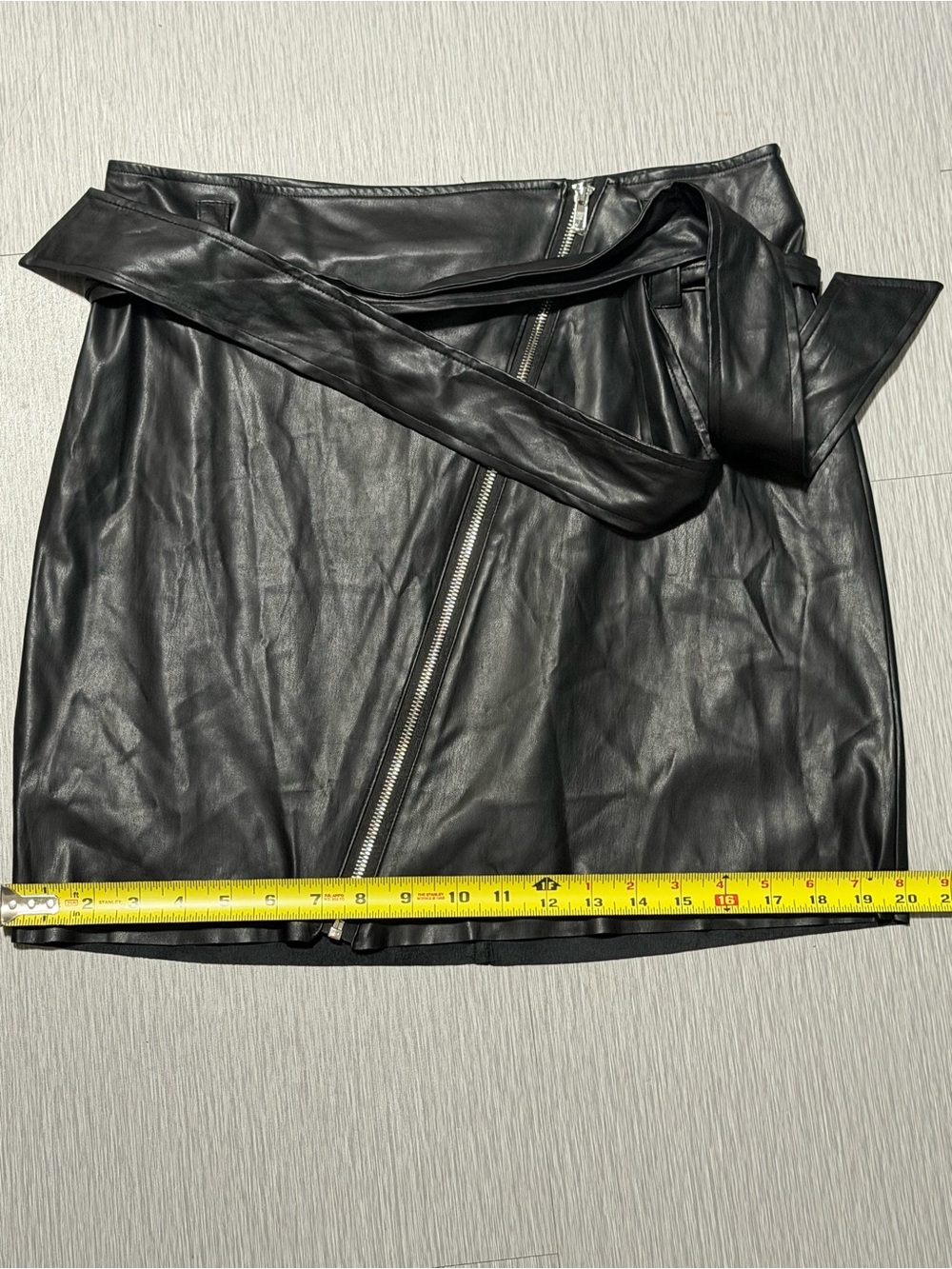 Rachel Rachel Roy Black Faux Leather Wrap Mini Skirt Belted Asym Zip NWT Size 10 - Picture 9 of 15